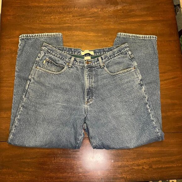 L.L. Bean Double L Relaxed Fit, Green Fleece-Lined Men's Blue Jeans Men's 36x29 - Picture 1 of 8